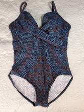 Miraclesuit One Piece Swimsuit 14 Tummy Control Wrap Front Geometric Print