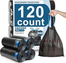 120 Count-4 Gallon Trash Bags Drawstring, Black 120 Count Pack of 1 , black