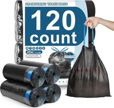 120 Count-4 Gallon Trash Bags Drawstring, Black 120 Count (Pack of 1), black 