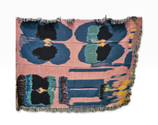Pink Blue Yellow Abstract Floral Woven Throw Blanket Tapestry Fringed 80x60