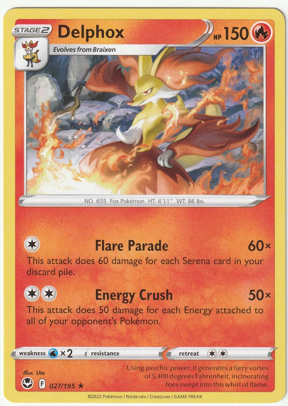 Delphox 027/195 Rare Silver Tempest Pokemon Near Mint