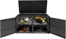 Outdoor Wicker Storage Box, Garden Deck Bin with Steel Frame, Rattan Storage Box
