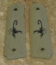 1911 Grips - SCORPION - FDE/BLACK - .45, AMBI, FULL SIZE, LASER ENGRAVED, CUSTOM