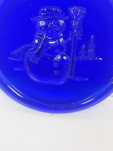 Art Glass Suncatcher Snowman Cobalt Blue Hand Blown Mold Hanging Ornament - Picture 4 of 6