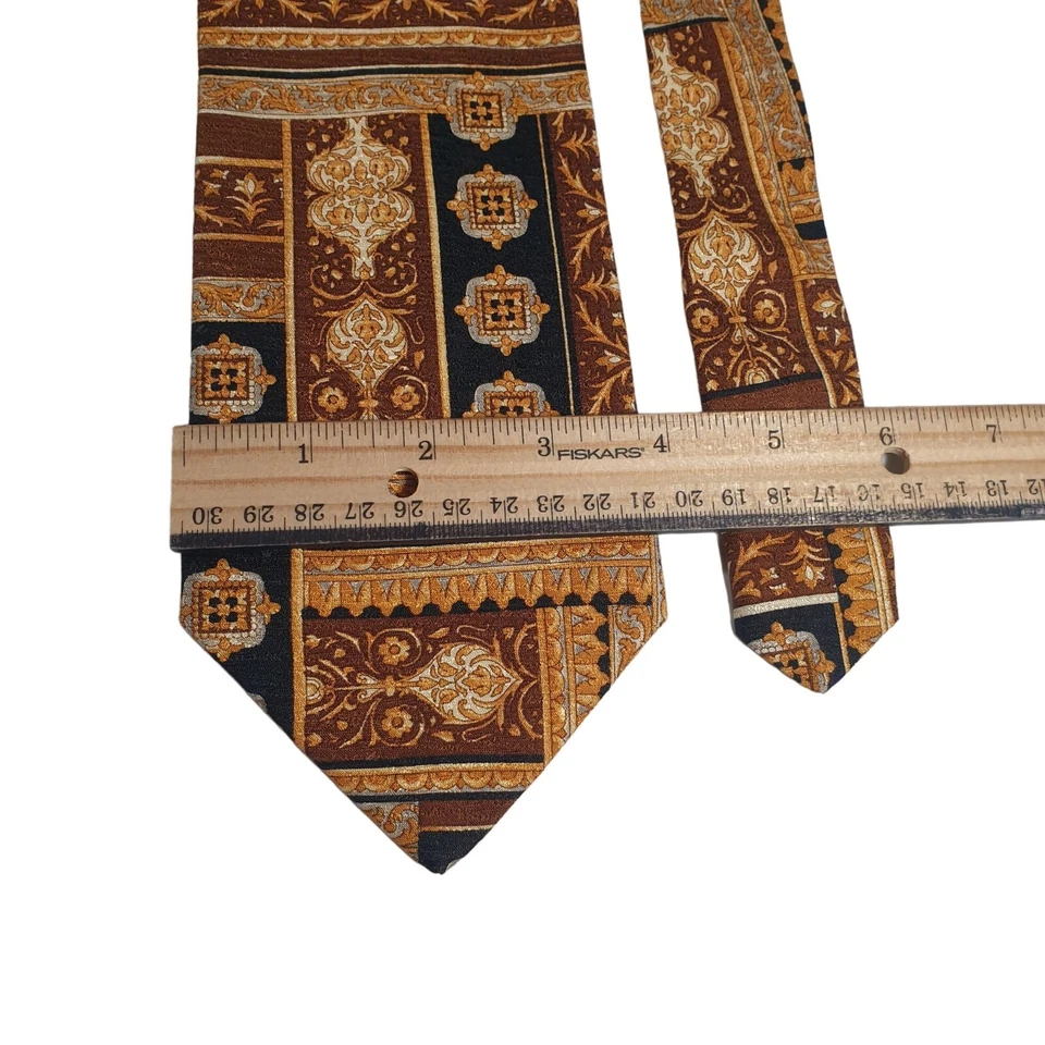 Bachrach Mens Necktie Italian Designer Accessory Vintage Brown Gold Dad Gift - Imagem 4 de 4
