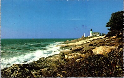 Pemaquid Light Maine Lighthouse Coast Ocean Beach Chrome Cancel WOB Postcard