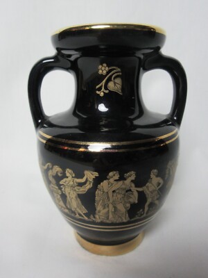 Spathas Keramik Hand Made in Greece 24K Gold schwarz Deko Vase *13cm hoch