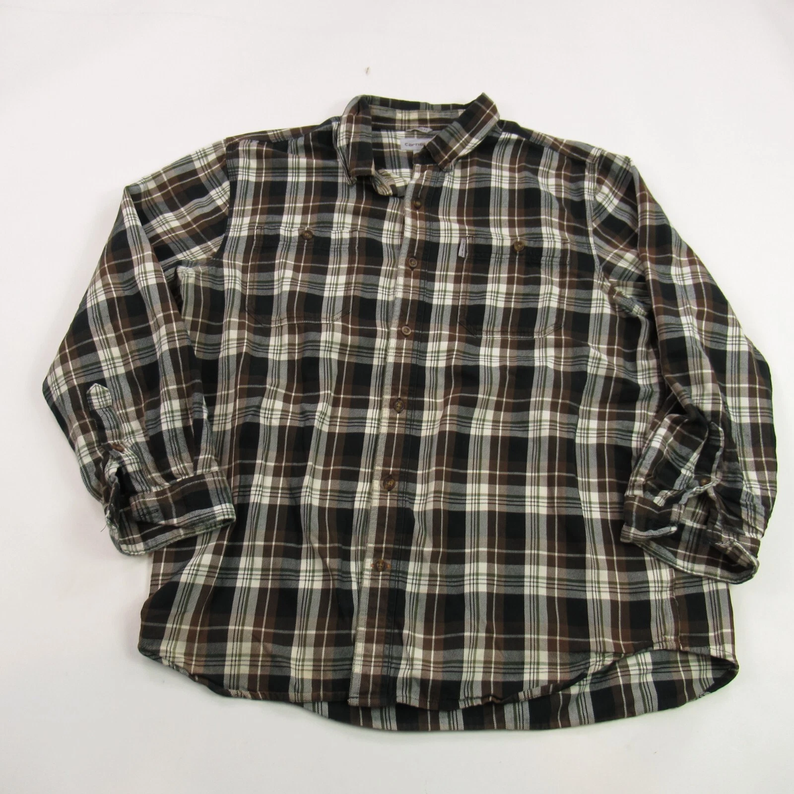 Carhartt Shirt Mens XL Long Sleeve Button Up Pockets Lightweight Plaid Relax