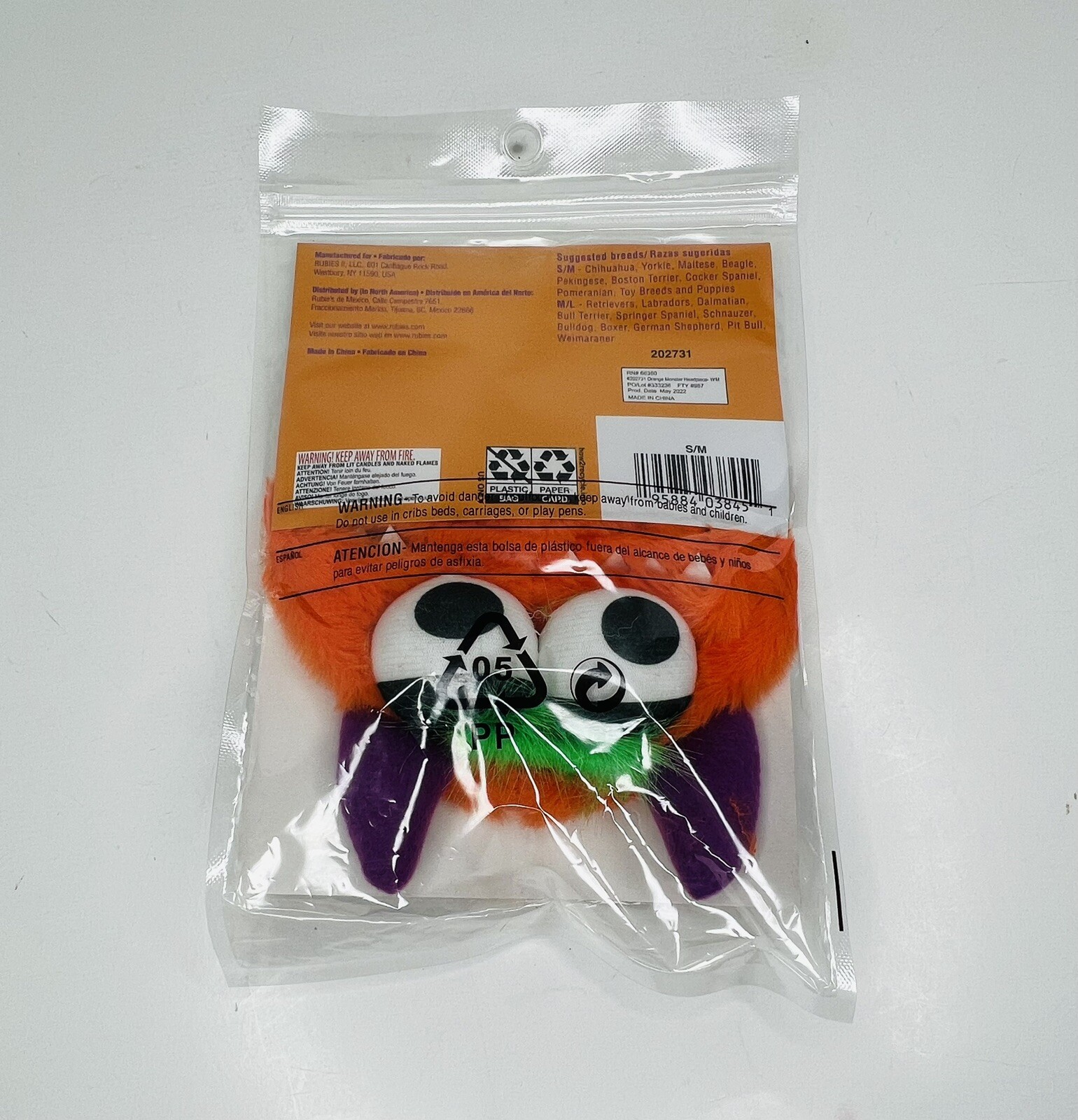 Rubies Pet Shop Monster Hat Costume Animal Sz S/M Dog Halloween Orange