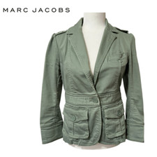 MARC JACOBS Jean Cotton Stretch Jacket Size 6 Green military utility