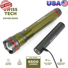 6500 Lumen LED Flashlight Rechargeable Dual Power IP67 Waterproof Power Bank New