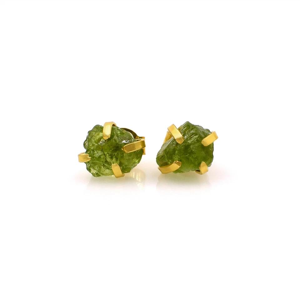 Aretes de plata de ley 925 con piedras preciosas crudas de peridoto natural para mujer Foto 2 de 4