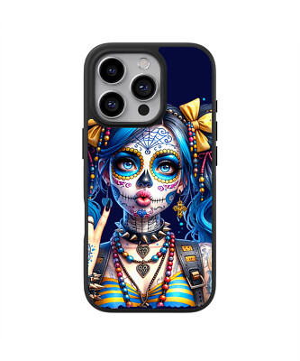 Sunny-Case 2D Case Handyhülle für iphone 15 Skull Tattoo Girl Blue Zöpfe Nr.8