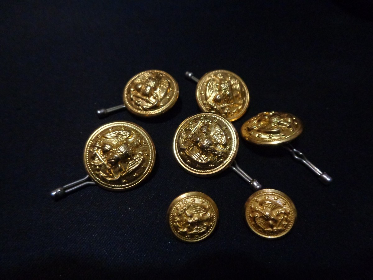 US Navy gold buttons - Service Dress White - Blue - Authentic Uniform SET  OF 7