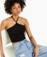 MSRP $20 Bar Iii High-Neck Halter Top Black Size XS