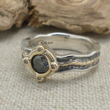 Sterling Silver & 10K Rocks 'N Rivers Ring Mystic Blue Moissanite Size 7