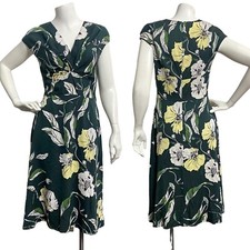 Anthropologie Classiques Entier Dress Green Yellow Stretch Silk Midi A-Line sz 4