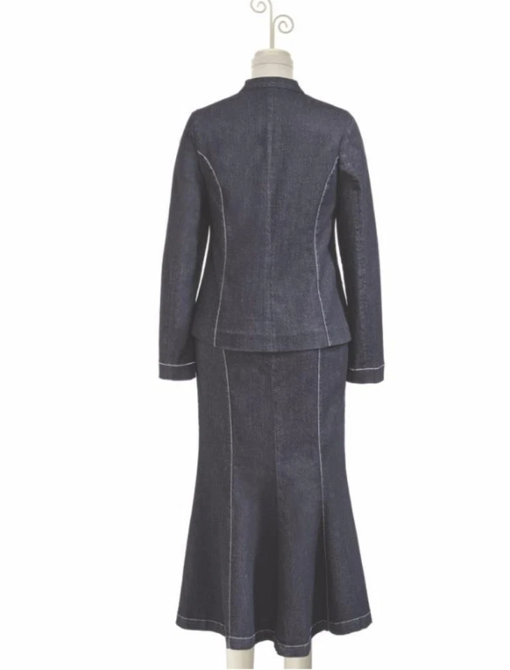 Women's Business meeting Work Black Rhinestone Denim Jeans Skirt Suit size 8/M/S - Image 2 of 4