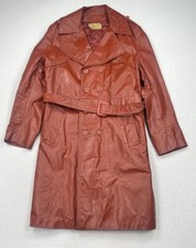 Vtg Sears Women's Leather Coat Size Large Orange Trench