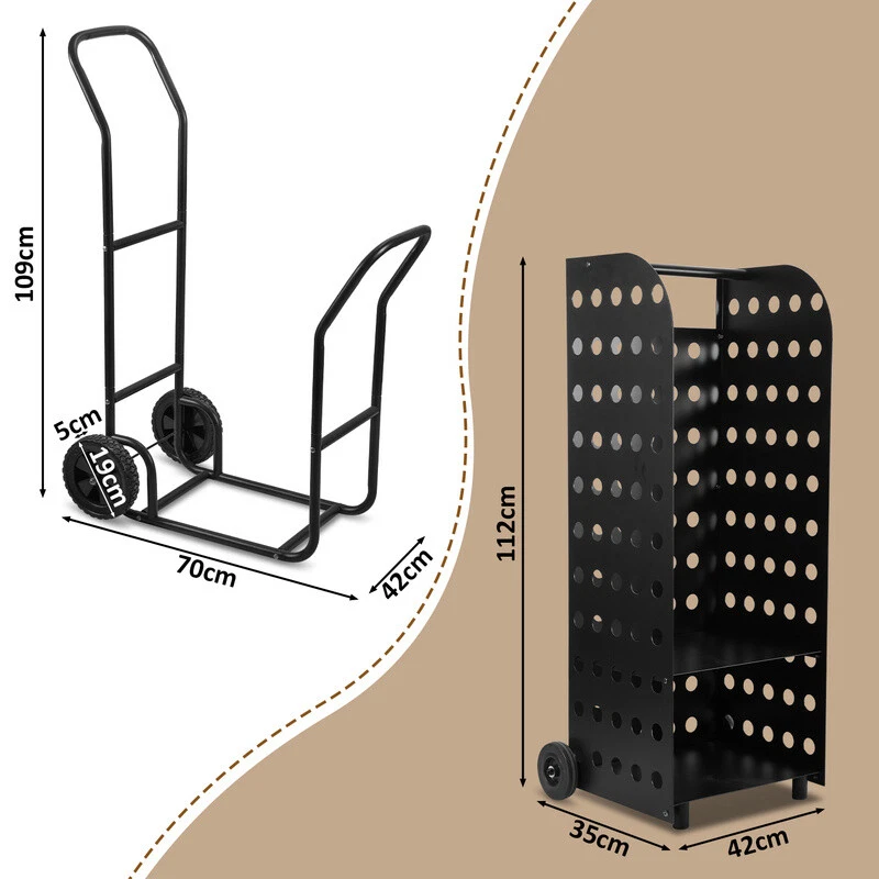 Kaminholzwagen Kaminregal 60/80 kg Holzwagen Brennholzkarre Brennholzwagen - Bild 2 von 4