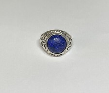 Sterling Silver 12mm Round Cab Genuine Lapis Lazuli Filigree Style Ladies Ring