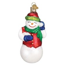 OLD WORLD CHRISTMAS Blown Glass SNOWBALL FIGHT SNOWMAN Ornament IN BOX 24179