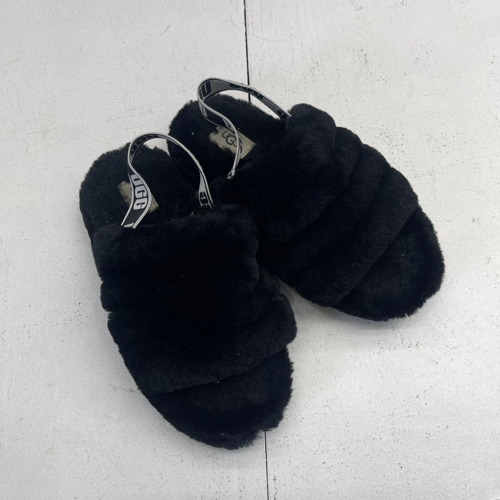 Ugg 1098494K sandali neri Fluff Yeah slip on slide giovani ragazze taglia 3