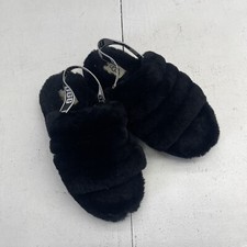 Ugg 1098494K Black Fluff Yeah Slip On Slide Sandals Youth Girls Size 3