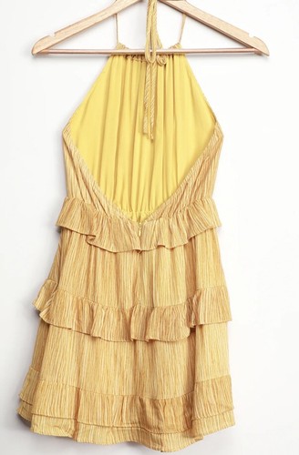 LULUS Dress Yellow Ruffled Striped Mini Sz L New - Picture 4 of 7