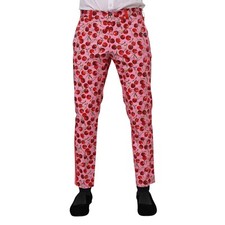 DOLCE & GABBANA Pants Pink Cherry Print Cotton Dress Trouser IT48/W34/M 980usd