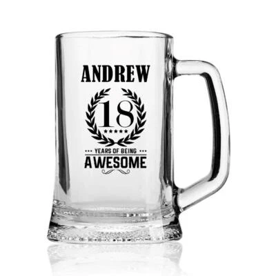 18th Birthday Gifts for Boys, Men or Him Beer Glass Tankard Awesome BG-UV-11