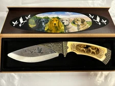 Carved Knife W/ Box Hunting Dog Goose WMG 2006 Etched Metal 