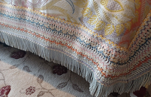 Vintage 1940s Egyptian bedspread fringed edge silver rayon camels palm trees Egy - Picture 7 of 8