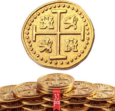 Metal Pirate Coins, 30 Gold Treasure Coins Set, Metal Replica Spanish Doubloons,