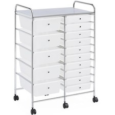 15 Drawers Rolling Storage Cart Multipurpose Mobile Storage Organizer Cart,White