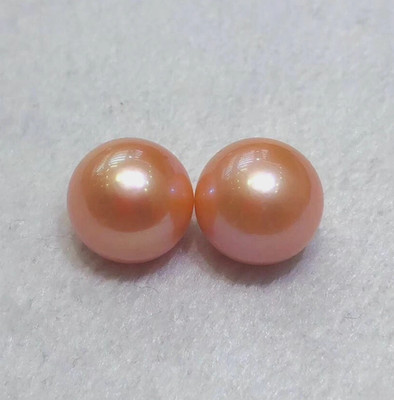 new 11-12mm Round a pair Natural AAAAA PINK South Sea Loose Pearl Half  HOLE