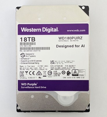 WD Purple 18TB WD180PURZ 85AFFY0 7.2K RPM SATA 6Gb/s 512MB 3.5'' Surveillance HDD