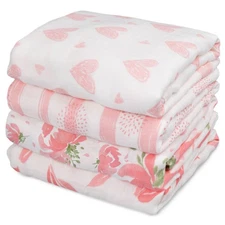 Muslin Swaddle Blankets 4-Pack Breathable Receiving Blankets (35" x 40") Soft...