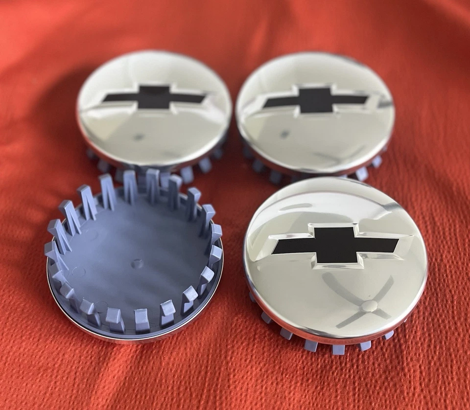 4 tapas centrales de rueda negras plateadas brillantes 83 mm para Chevy Silverado Suburban Tahoe Foto 3 de 4