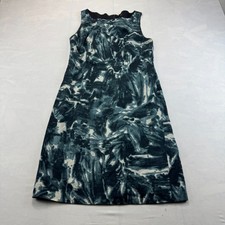 Ann Taylor Midi Shift Dress Women 6 Blue White Tie Dye Lined Sleeveless Back Zip
