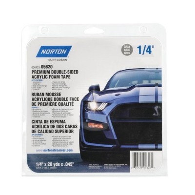 Norton Premium Automotive Attachment Tape, 20 yd x 1/4 in, Gray/Red