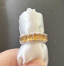 925 Sterling Silver Citrine Eternity Topaz Ring Oval Stones Beautiful Ring