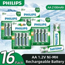 Genuine Philips 16 PCS 1.2V AA 2100/2500mAh NiMH HR6 Rechargeable Battery NEW