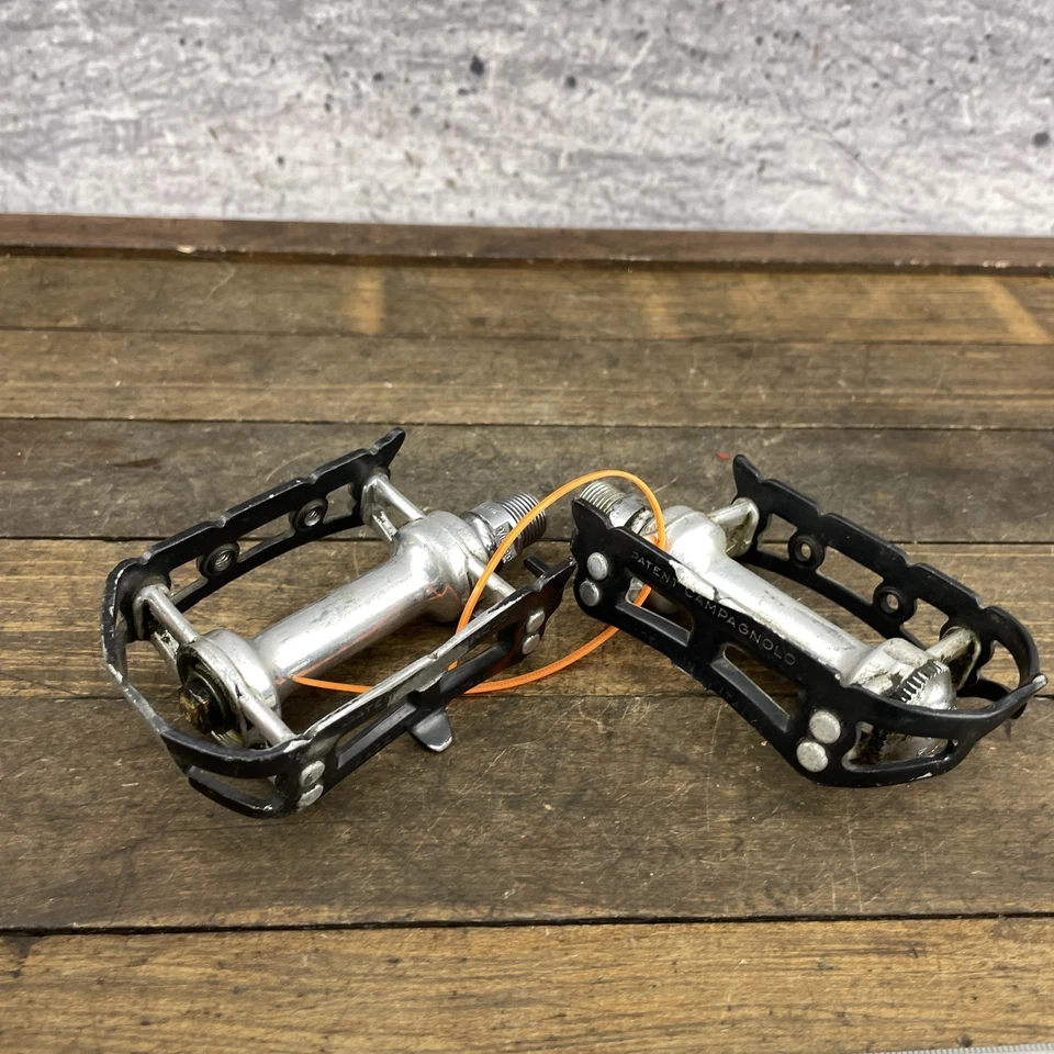 Par de Pedales de Carretera Campagnolo Record Quill De Colección Hechos en Italia Clip de Puntera Negro Foto 3 de 4