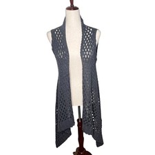 Vtg Say What Crochet Open Long Cardigan Vest M Boho Festival Hippie Fairy Grunge