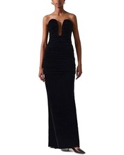 Carolina Herrera Stretch Velvet Strapless Deep U Ruched Gown Women's Black 0