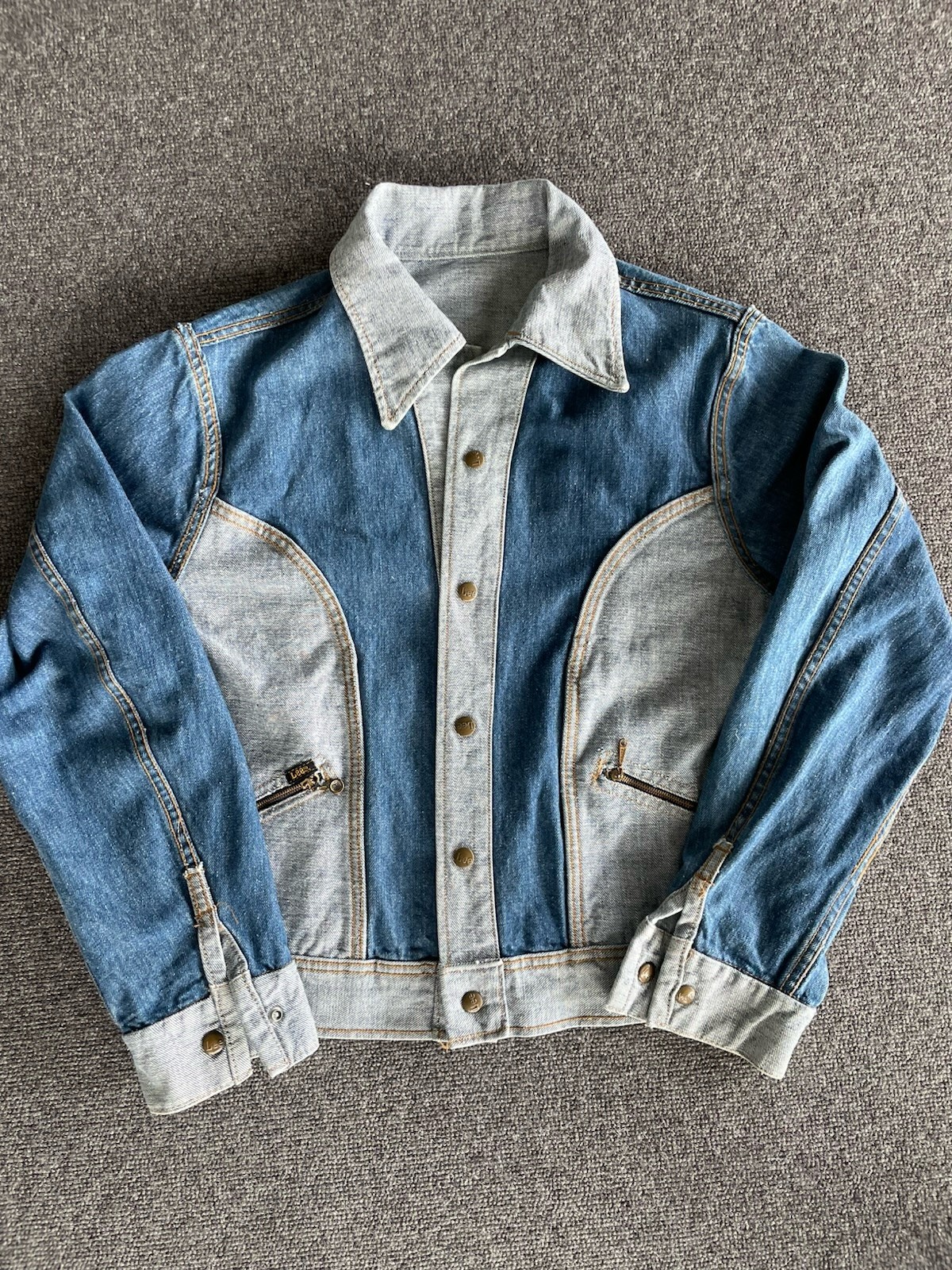 VTG 70s Lee Reversible Denim Jacket Made in USA Big Collar Rare Minimal Wear