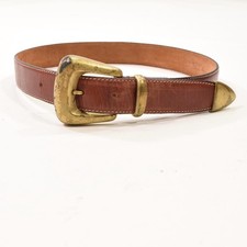 Vintage 1970s Western Belt Chestnut/Saddle Brown Leather Gold Metal Tip