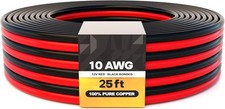 10 Gauge Pure Copper Wire 25ft OFC 12V Primary Cable for Car Audio, Solar, RV
