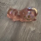 Vintage Fenton Pink Iridescent Glass Cat Figurine – Hand-Painted Paperweight